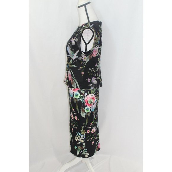 FUZZI $595 Womens Black Multicolor Floral Sleeveless Blouson Dress L NWT FLAW - Picture 5 of 8